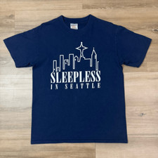 Vintage Sz M Sleepless In Seattle Tee Shirt Navy Blue Skyline 90s Single Stitch
