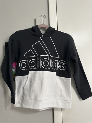Adidas Girls Sweatshirt Hoodie Black White Medium (10-12) NEW