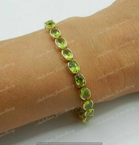 9 CT Oval Cut Green Peridot Women's Tennis Bezel Bracelet 14K Yellow Gold Finish - Image 2 of 4