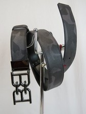 BALLY B CHAIN BUCKLE ADJUSTABLE BLACK GRAY CAMO LEATHER BELT 110 44 GIFT BOX