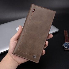 Men's RFID Leather Long Wallet Breast Pocket ID Card Holder Suit Purse Checkbook