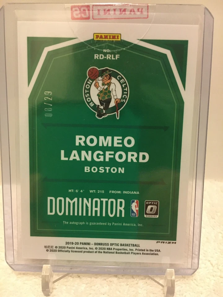 2019-20 Panini Romeo Langford Optic Rookie Auto Dominator Signature Purple 08/29 - Image 2 of 2