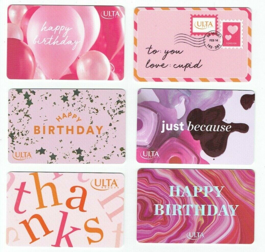 Ulta Gift Card - LOT of 6 - LOT E - Balloons, Love Letter from Cupid - NO Value