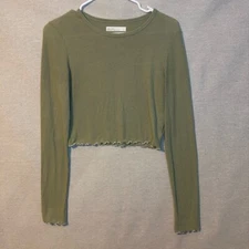 Oak & Fort Womens Crop Top Small Sage Rayon Polyester Spandex Stretchy Soft
