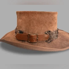 Vintage Henschel Skully’s Brown Suede Hat Feather & Leather Band USA