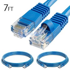 CAT5e Cable 7FT Ethernet Lan Network RJ45 Patch Cord Internet Blue - LOT of 2