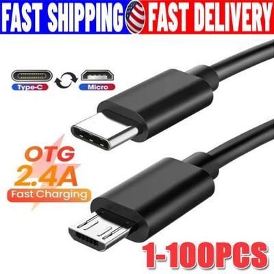 USB Type C to Micro 5V/2.4A Data & Sync Transfer OTG charging cable - Black LOT
