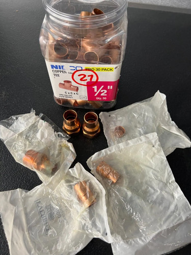 1/2" Copper Fittings Tees Caps Male Female NPT Adapters Couplers Reducer 27 Pcs