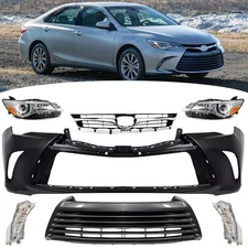 Front Bumper Cover Upper Lower Grille Headlight Set For 2015-2017 Toyota Camry