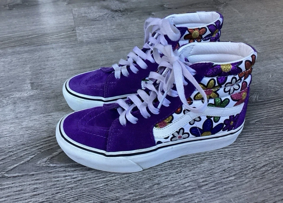 Vans Sk8-Hi Platform 2 Glitter Daisies Womens Size 5.5 Purple White Skate Shoes - Image 4 of 4