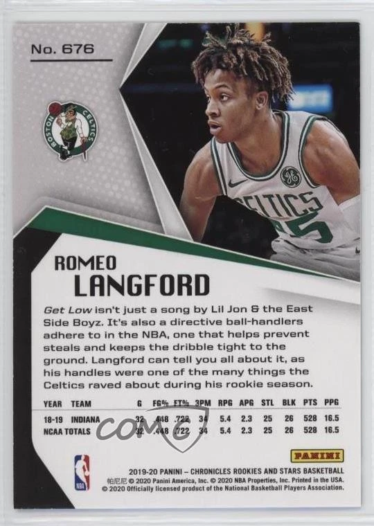 2019 Panini Chronicles Rookies and Stars Gold /10 Romeo Langford #676 Rookie RC - Image 2 of 2