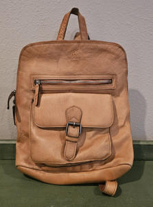Wild West Los Angeles Cognac Brown Leather Backpack Plaid Interior Card Slots Wild West Los Angeles Cognac Brown Leather Backpack Plaid  main image 3