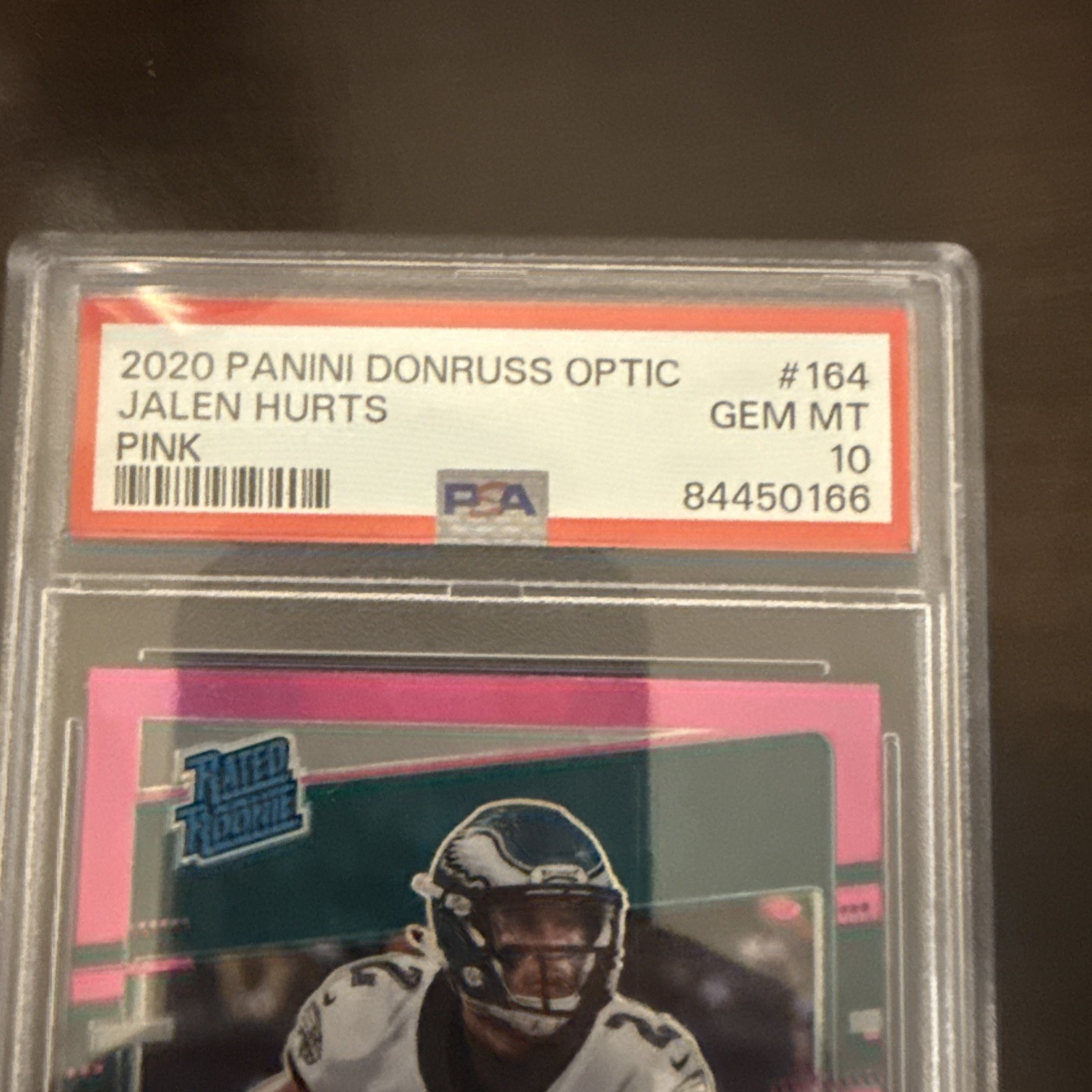 Panini 2020 Donruss Optic Jalen Hurts #164 Pink Prizm Rated Rookie RC PSA 10 view 2