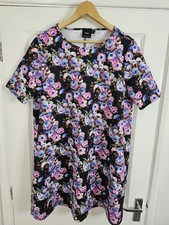 Asos Maternity Floral Shift Dress Short Sleeves Round Neck In Black - Size 18
