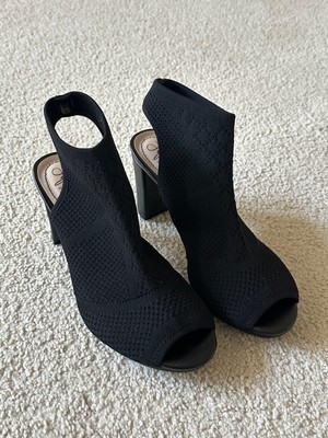 Life Stride Woman Soft System Flex Black Fabric Open Toe Heels Ankle Wrap Size 6