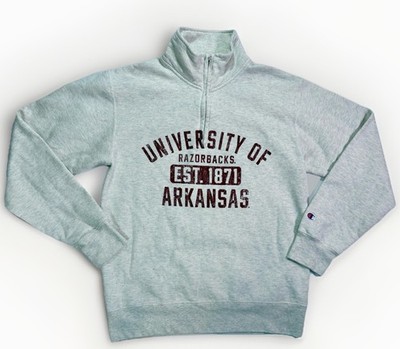 University Arkansas Razorbacks Champion 1/4 Zip Long Sleeve Pullover Gray Mens S
