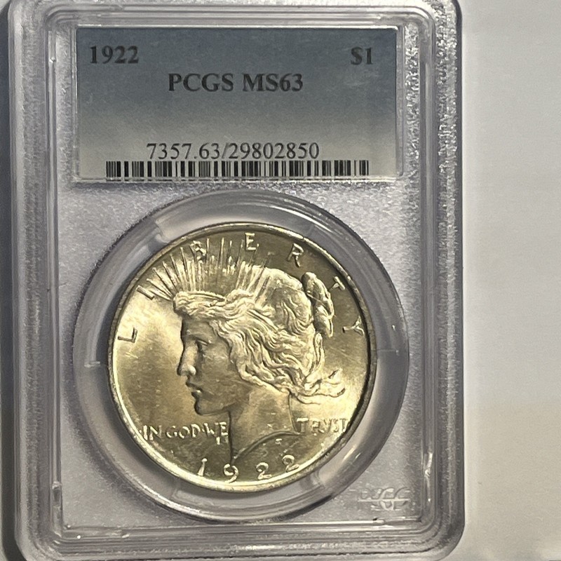 1922 Peace Silver Dollar PCGS MS63 Lustrous White Coin Sharp Strike
