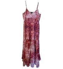 ANA Maxi Dress Women M Boho Tiered Lined Flowy Ruffle Hem Colorful Sundress