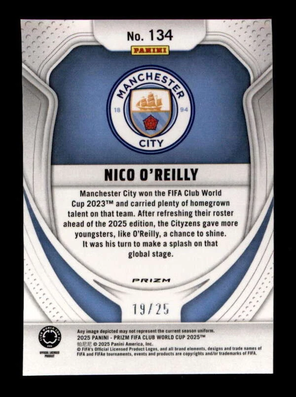 Nico O'reilly 2025 Prizm Copa Mundial de Clubes de la FIFA #134 Rookie Gold Mojo #19/25 T6735 Foto 2 de 2