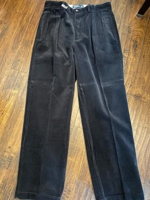 Vtg Polo Ralph Lauren Black Andrew 100% Cotton Pleated Corduroy Pants Mens 33x30 - Image 1 of 4
