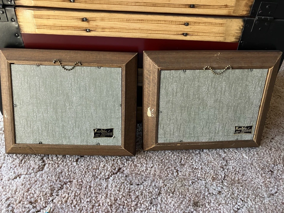 Vintage KAY DEE Hand Prints Pair Linen Art Covered Bridge, And Winter Scene - Image 4 of 4