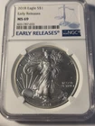 2018  American Silver Eagle NGC MS69 Early Release-GEM WHITE UNCIRCULATED!