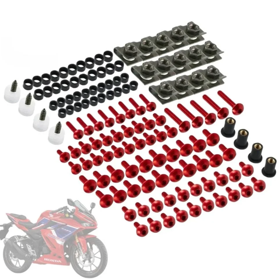 Motorcycle Fairing Bolt Kit Aluminum Alloy M5 M6 Screws Fasteners Universal Red - Image 4 of 4