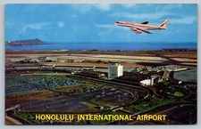 Vintage Honolulu International Airport Postcard with United Jet Plane