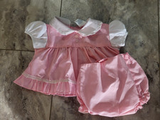 Babyfair Infant Girls Dress  Bloomers Set Pink w/White Lace Sz 0-6 mo Vtg 80s