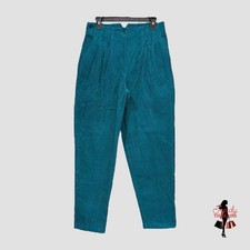 VTG 70s 80s SMALL MEDIUM Corduroy High Rise Tapered Wide Leg Pants Preppy Teal