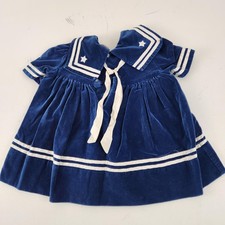 Sailor Dress Girls Toddler 2T Blue Velvet Short Sleeve Nautical Stars Retro