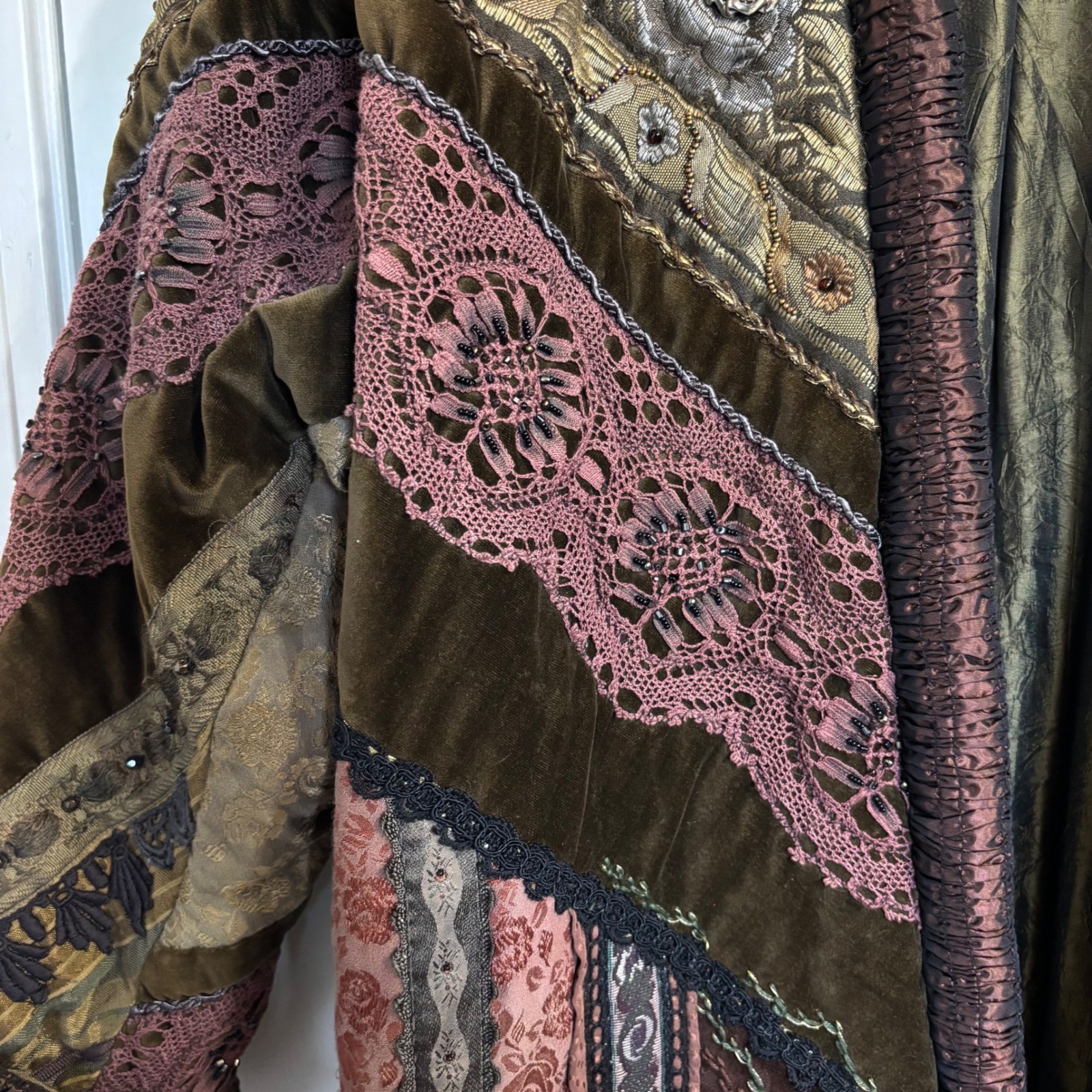 Vintage Crazy Quilt Patchwork Jacket Long Coat Ve… - image 3