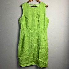 Talbots Irish Linen Green Sleeveless Shift Dress Women's Size 16 Career Casual