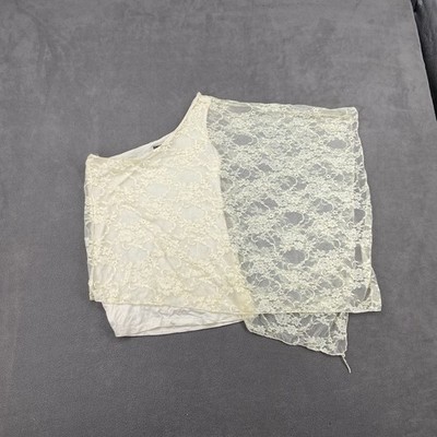 Moa Moa One Shoulder Tank Top Womens Large Beige Casual Lace Overlay Modern
