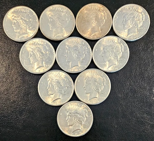 Gorgeous Set of 10 1925 Peace Dollars CH/BU/GEM Luster, Half Roll Collector Lot