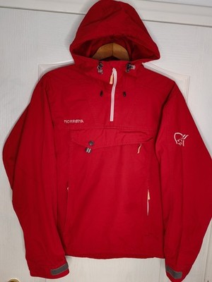 NORRONA Womens Amundsen Cotton Anorak Hiking Outdoor Jacket Size S Red Hood