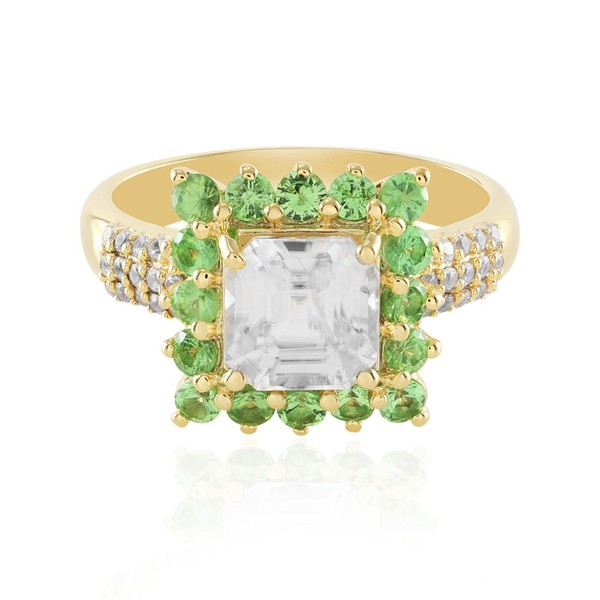 Cavill Zirkonring 3,68Ct Oktagon Asscher Schliff Gelbvergoldet Silber Damenring-image