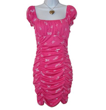 Y2K Babydoll Ruched Butterfly Urban Outfitters Barbie Pink Bodycon Mini Dress