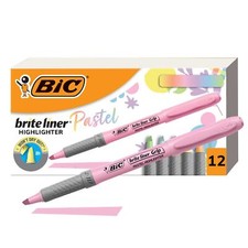 BIC Brite Liner Grip Pastel Highlighters 12 Count Chisel Tip Markers Set