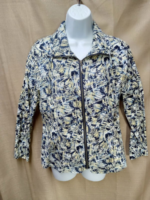 CHRISTOPHER & BANKS - BLAZER JACKET, Sz Small Blue + White Graphic Pattern Lined