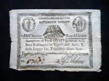 1798 VATICAN Papal State Italy rare ASSIGNAT Banknote 8 Paoli