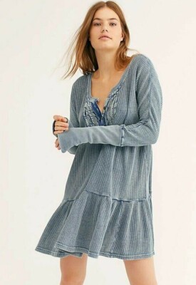 $128 NWT FREE PEOPLE SzXS JOLENE LONG SLEEVE A-LINE MINI DRESS - Main Image