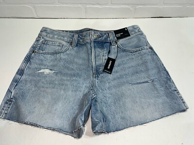 NWT! EXPRESS Classic Light Blue Denim Shorts Raw Cut Size 6 $64