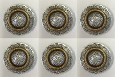 Set of 6 WESTERN HORSE TACK ANTIQUE ENGRAVED GOLD ROPE EDGE CONCHOS 1-1/4"
