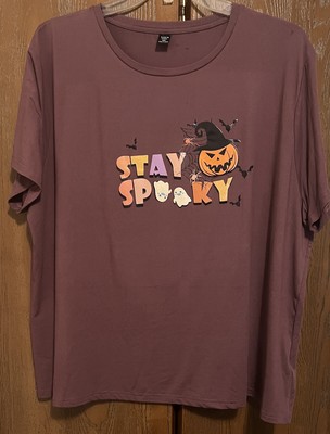 SHEIN Curve Stay Spooky Halloween T Shirt Burgundy Pumpkin Ghost Spider 4XL