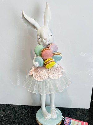 SWEET TREATS Pastel Ballerina Easter Bunny Holding Macarons Large Figurine 22 