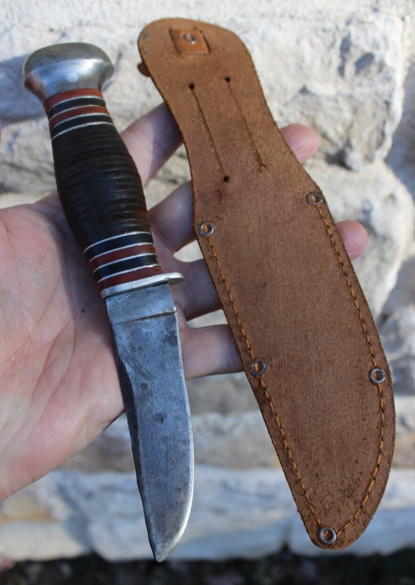 vintage Remington Dupont RH-32 fixed blade knife STACKED LEATHER 