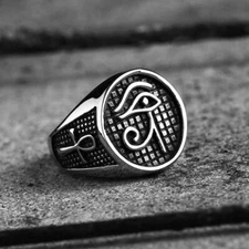 Ancient Egypt Eye Totem Signet Ring Stainless Steel Anka Cross God Eye Ring
