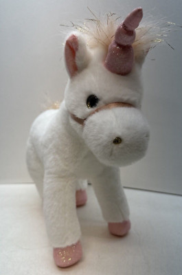 FAO Schwarz Pink Gold & White Unicorn Glitter Eyes Plush Stuffed Animal 