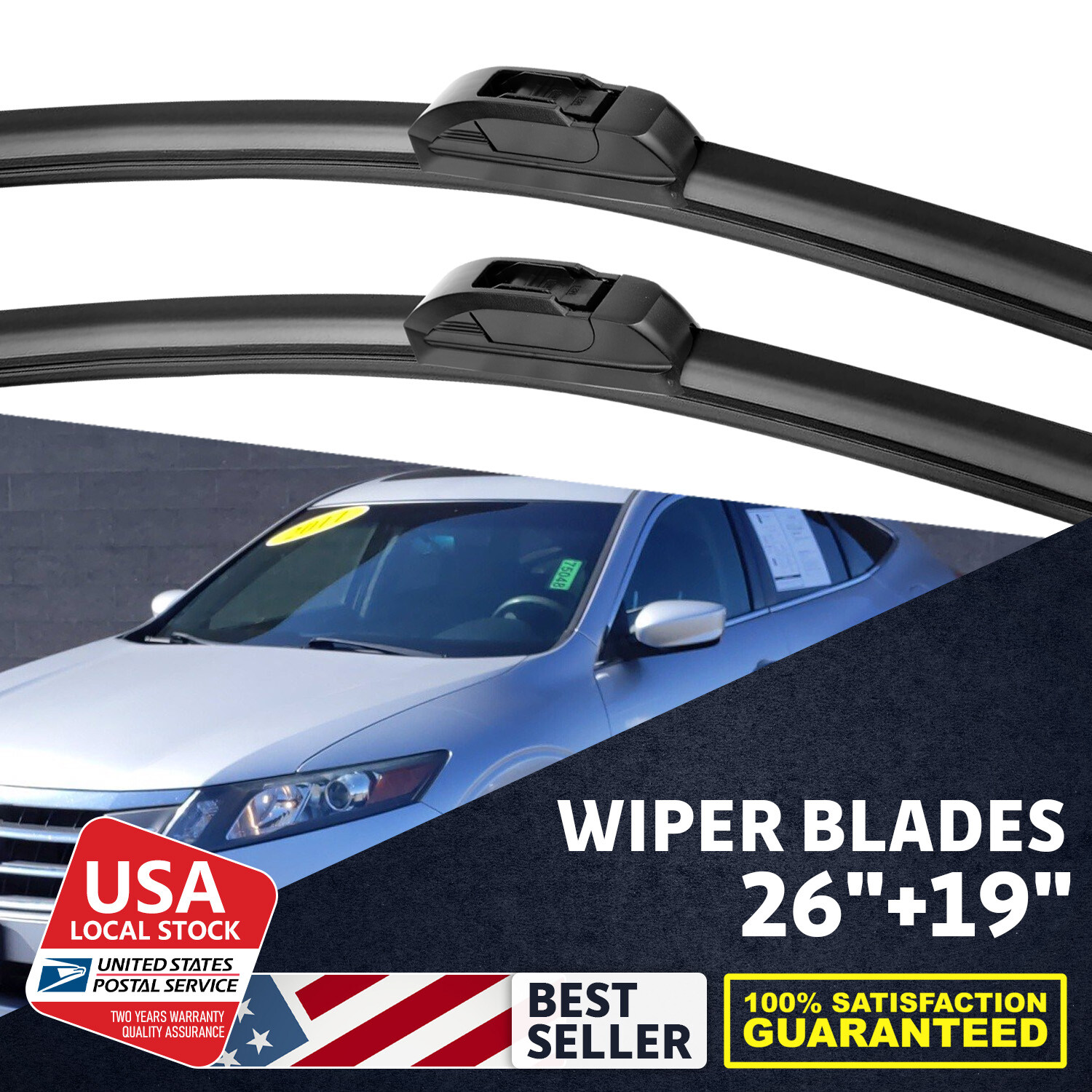 All-Season 26+19 Inch Front Windshield Wiper Blades Easy Installation
